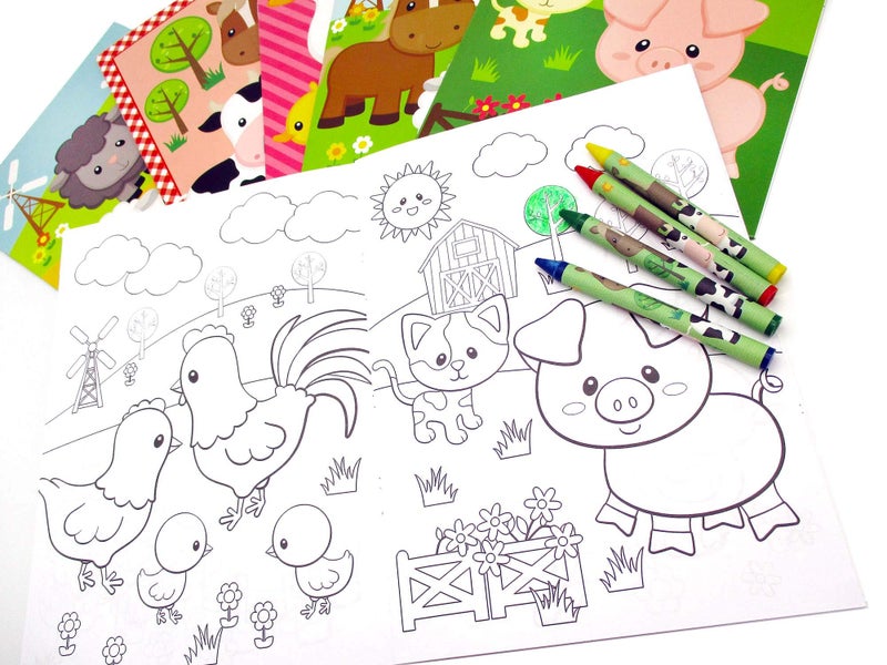 TINYMILLS Tiny Mills Farm Animals Coloring Books with Crayons Party Favors with 12 Coloring Books and 48 Crayons, Fun Barnyard Party Favors, Farm Animals Prizes, Favor Bag Filler, Barnyard Party Supplies - Image 2